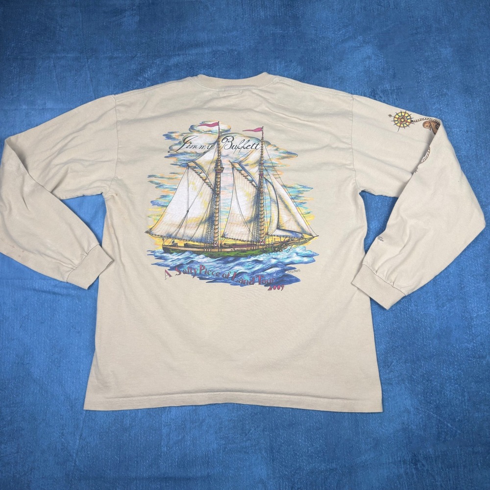 Jimmy Buffett 2005 A Salty Piece of Land Tour Long Sleeve Shirt Tan Mens Large